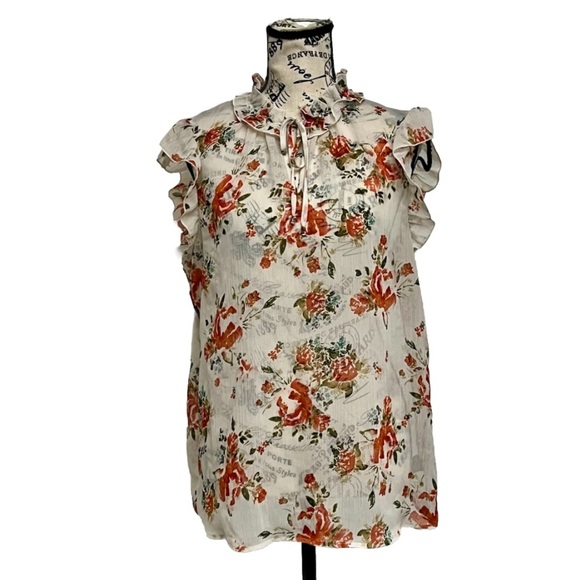 Mossimo Floral Sheer Ruffle Blouse Fairy Core Y2k Retro Vtg Hippie Boho XL - Picture 1 of 9